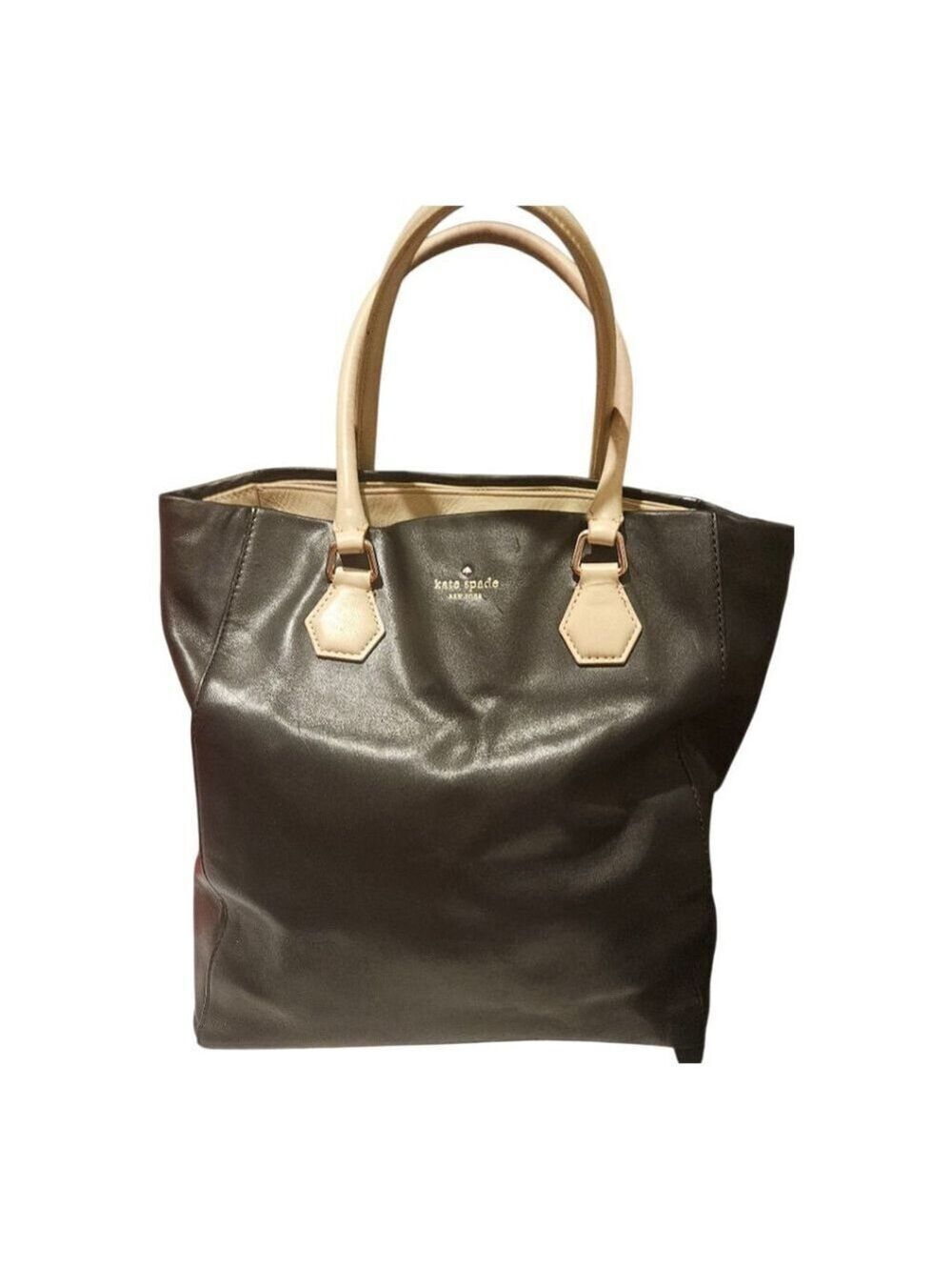 Kate Spade Black Beige Leather Tote Bag Size Large